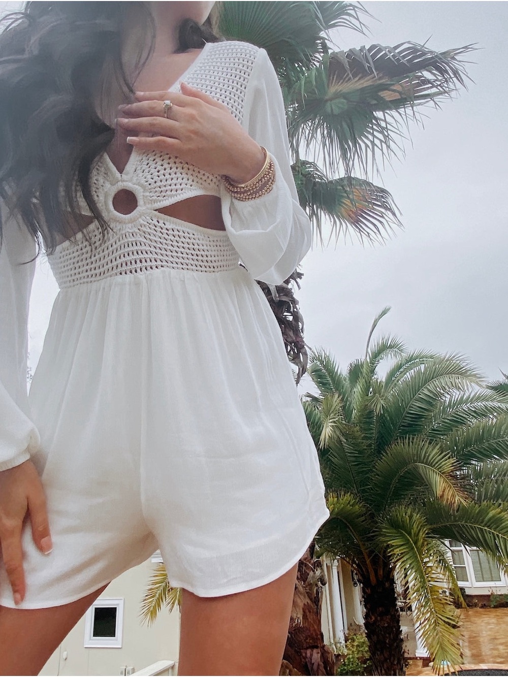 Le Lis Cream Open-Knit Jumpsuit